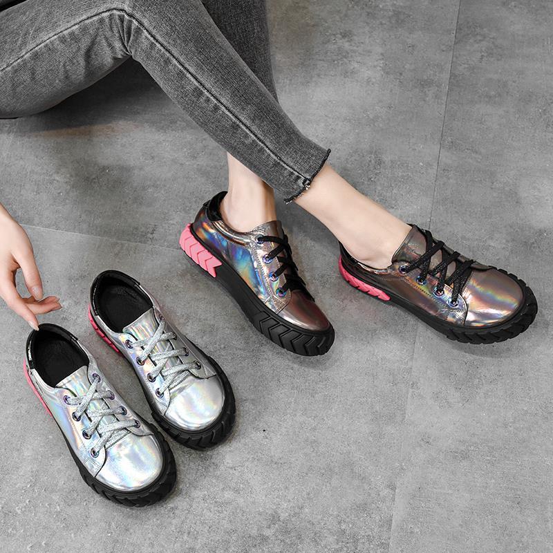 Muffin Thick Bottom Sports Casual Shoes Female Color Matching Harajuku Wild Laser Shoes Ins Tide Shoes