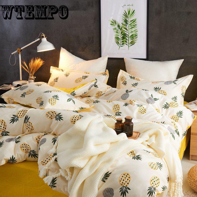 Pattern Summer Duvet Thin Quilt & Flat Bed Sheet & Pillowcase Bedding Set Soft Skin-friendly