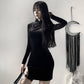 Women Chinese Style Suede Split Dress Slim Short Sleeve Short Dress Over The Knee Hip Dress