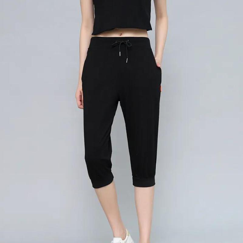 Lightweight Cotton Sports Cropped Trousers with Zipper Pockets Female Student Harem Pants Summer Loose and Thin Pants