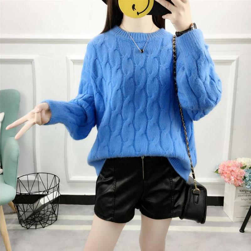 Women Winter Thick Warm Plus Size Knit Sweater Women Loose O-Neck Pullover Twist Pullover Sweater