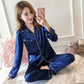Plus Fat Plus Size Women's Pajamas Spring and Autumn Long-sleeved Ice Silk Thin Korean Home Service Two-piece Suit