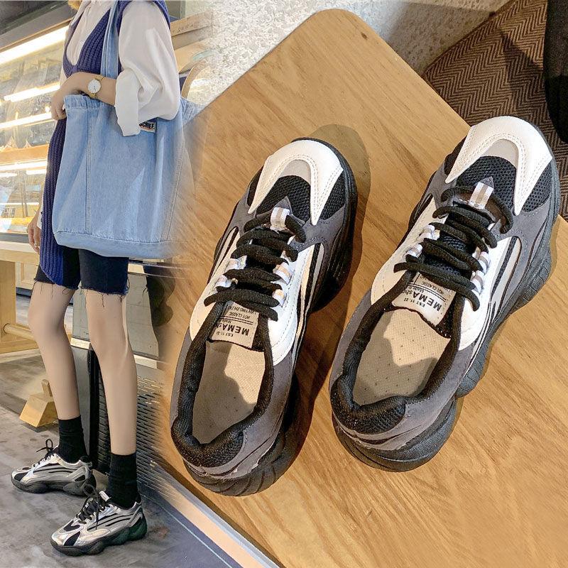 2020 Women Chunky Sneakers Designers Ulzzang Silver Lace Up Casual Vulcanized Shoes Sports Footwear