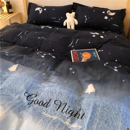 Modern Minimalist Cotton Striped Bed Sheet Quilt Cover Single Double Bed Bedding Four-piece Set