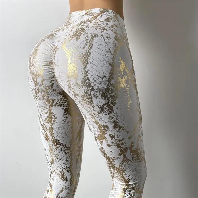 Peach Snake Skin Pattern Fitness Pants Yoga Pants High Waist Buttocks Quick-drying Sports Pants High Leggings Outer Wear Yoga Bodybuilding Trousers
