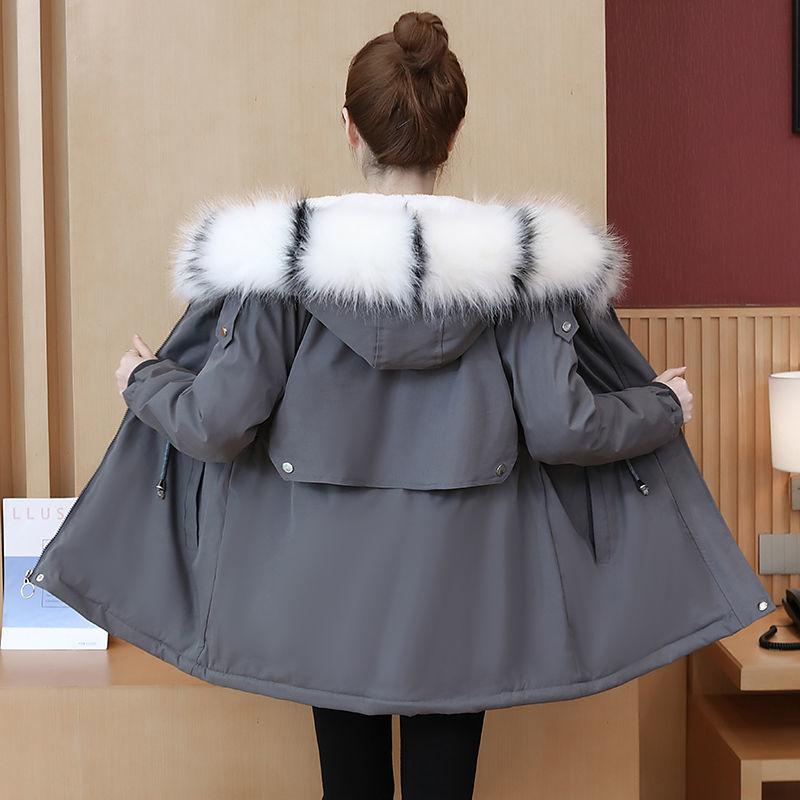 Winter Plus Size Women's Parka Coat Plus Velvet Mid-length Loose Cotton Coat Fashion Big Fur Collar Coat