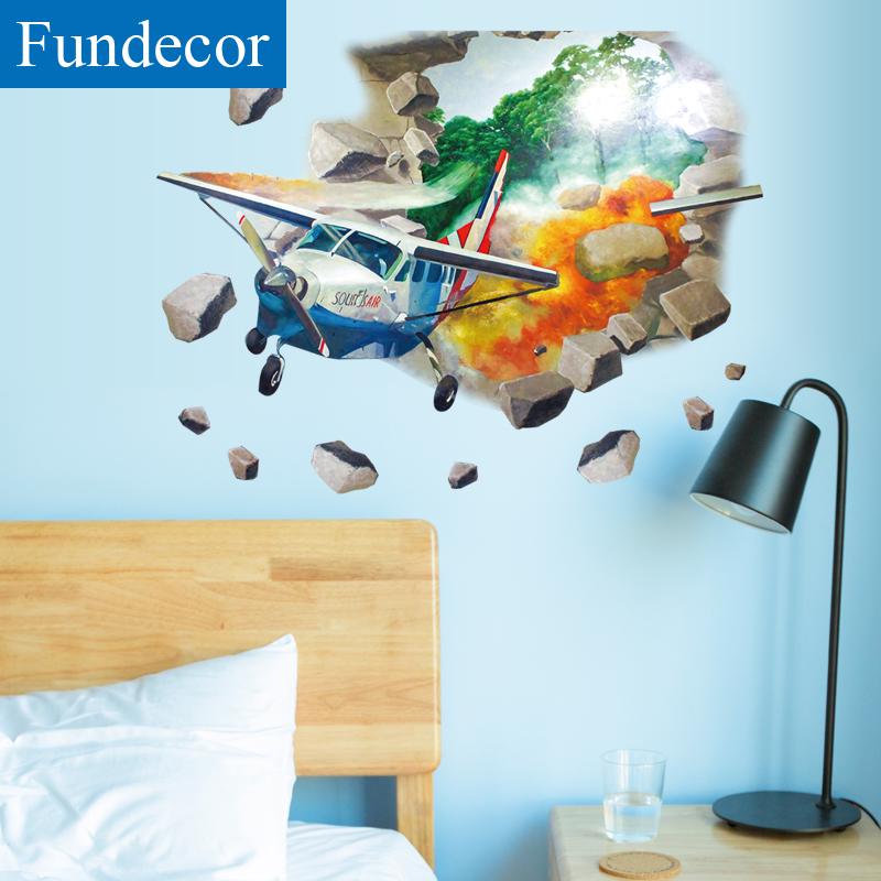 [Wall sticker ]3d Broken Wall Aircraft Children 'S Wall Stickers For Kids Rooms Bedroom Wall Decals