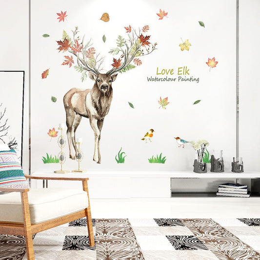 Nordic Elk Cartoon Wall Sticker Room Background Decoration Removable watercolour painting wallpaper