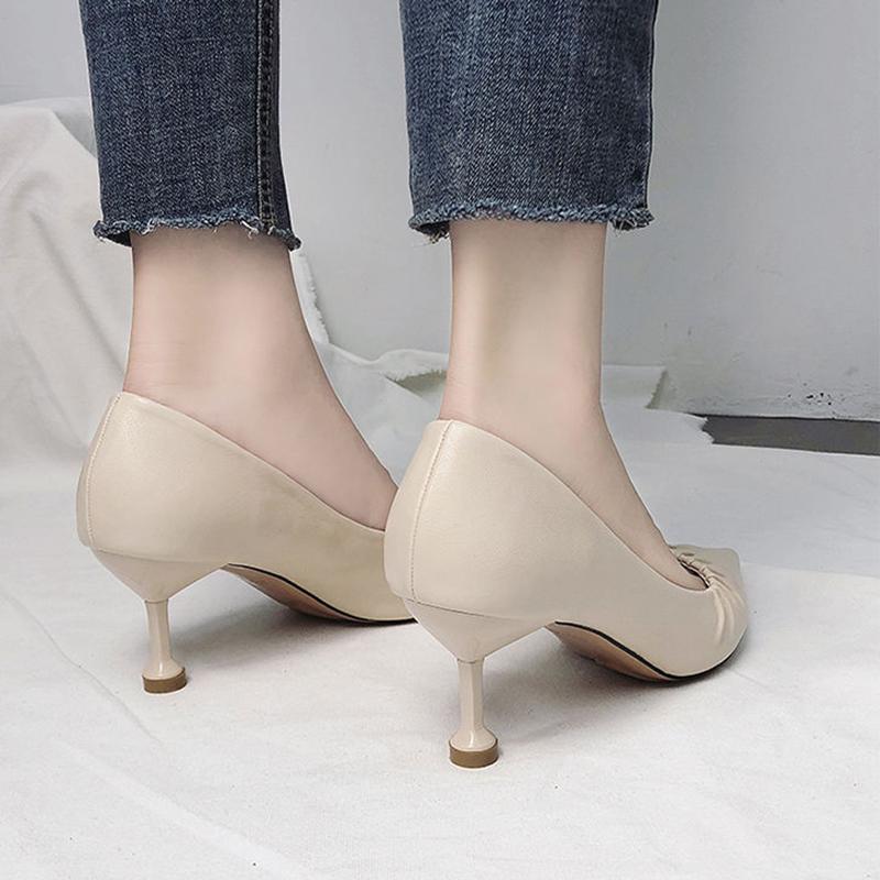 High Heels Women European Stiletto Mid-heel Pointed Toe Fashion High Heels Working Leather Shoes Women