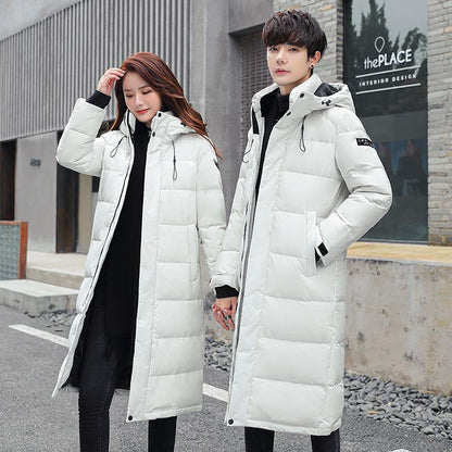 Winter Down Jacket Men's Mid-length Hooded Jacket Over-the-knee Korean Style Loose Thick Couple Winter Jacket Trend