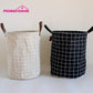 FullLove 35*45cm Plaid Storage Bakset Foldable Linen Cotton Black Laundry Baskets for Dirty Clothes
