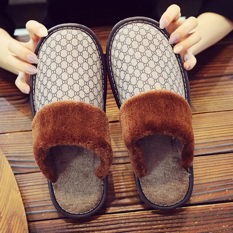 Slippers Women Indoor House Plush Soft Cute Cotton Slippers Shoes Non-slip Floor Home Slippers Bedroom Autumn Solid Color