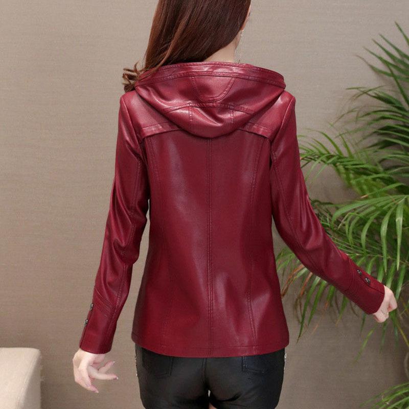 Women's Sheepskin Leather Jacket Autumn Winter Plus Size Genuine Leather Jacket Slim Hooded Motorcycle Jacket Sheepskin Coats