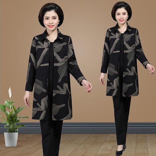 Women Windbreaker Long Coat Print Open Stitch Flower Butterfly Casual Loose Autumn Spring Clothes