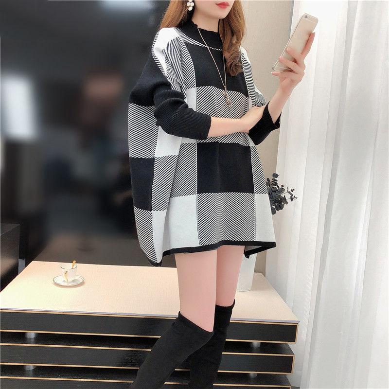 Autumn and Winter Mid-length Knitted Sweater High Neck Loose Plus Size Top Fashion Pullover Women's Dress