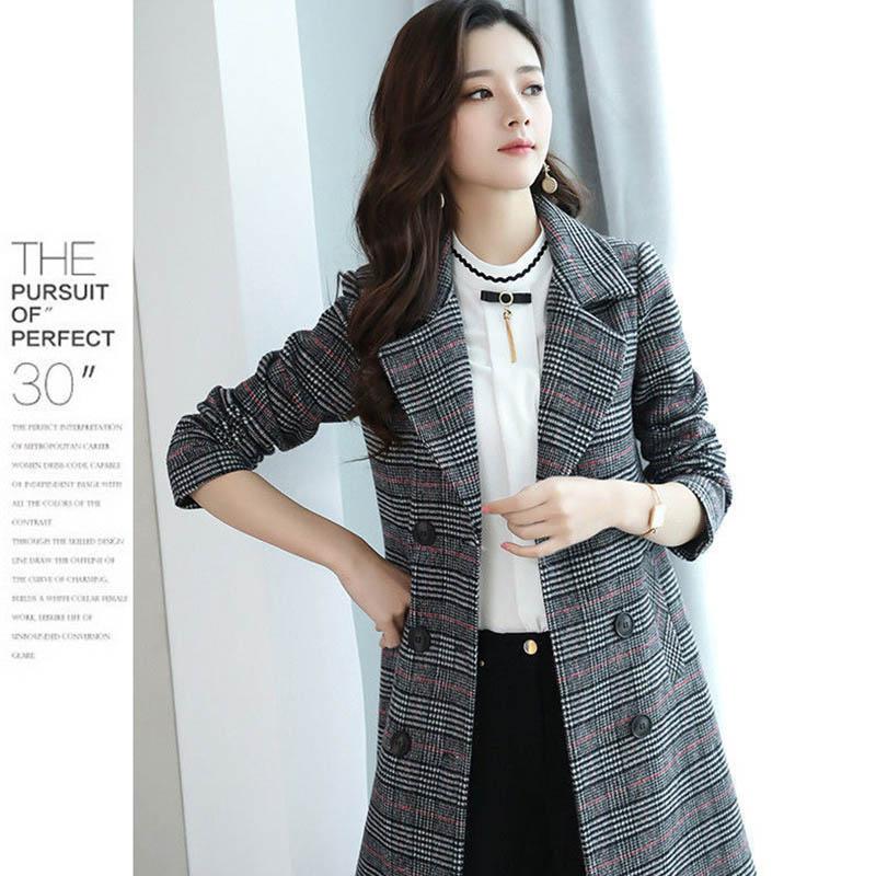 Spring and Autumn Temperament Mid-length Coat Popular Casual Loose Plaid Windbreaker Jacket Women