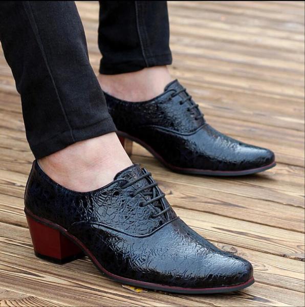 Men'S Leather Shoes Red 7Cm High-Heeled Casual Dress Shoes