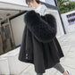 Pai Overcome Women's Loose Hooded Big Fur Collar Imitation Rex Rabbit Fur Liner Mid-length Fur Coat Warm Cotton Winter Jacket