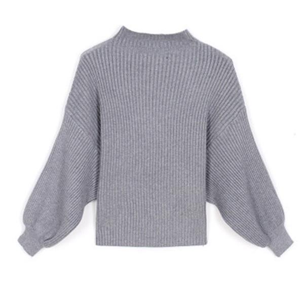 Short Lantern Sleeve Autumn/Winter Blouse Loose Pullover Long Sleeve Sweater Half Turtleneck Knitwear Women