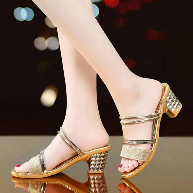 Summer Women's Mid-heel Sandals All-match Fashionable Women's Shoes with Thick Heels Korean Style Open Toe Buckle Women's High Heels