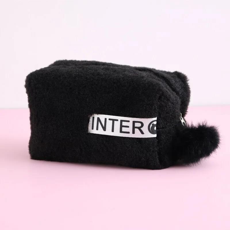 Winter Fur Cosmetic Bag Large Capacity Travel Multi-function Girl Plush Cosmetic Bag Fur Ball Decoration
