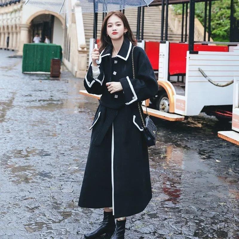 Women's Woolen Coat Mid-length Over The Knee Loose and Thin Hepburn Style Korean Style Coat