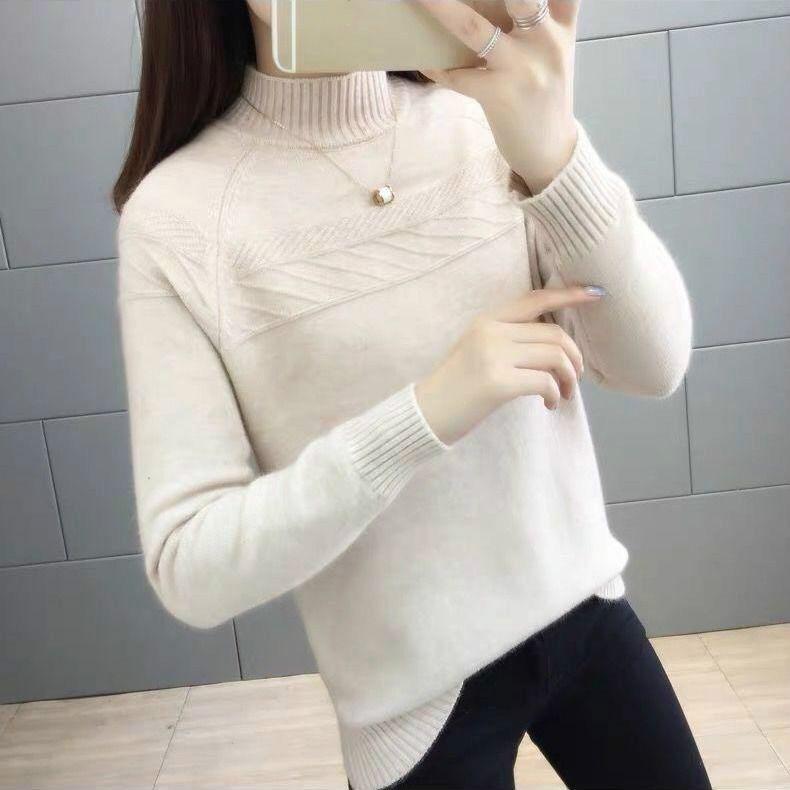 Women's high-necked Sweater Short Loose Thickened Pullover Sweater Fall/Winter Knit Jumper Bottoming Shirt