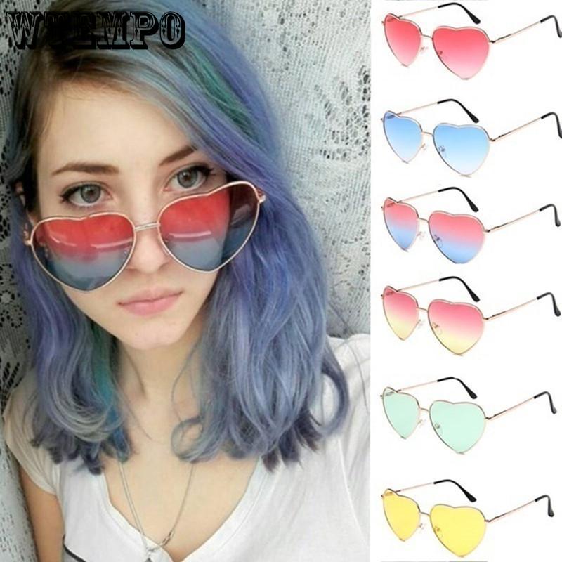 Vintage Heart Shaped Sunglasses Women Brand Designer Red Ladies Metal Gradient Lens Sun Glasses Men