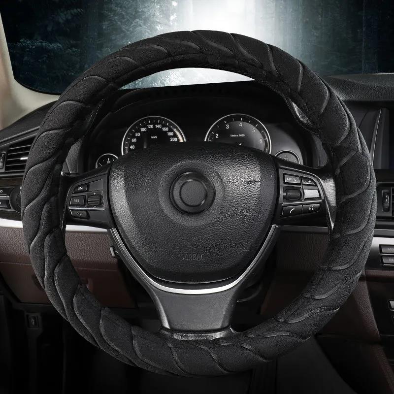 Winter Plush Car Steering Wheel Cover Non-slip Thermal Insulation Elastic Embossed Handle Cover Family Car SUV Truck Interior