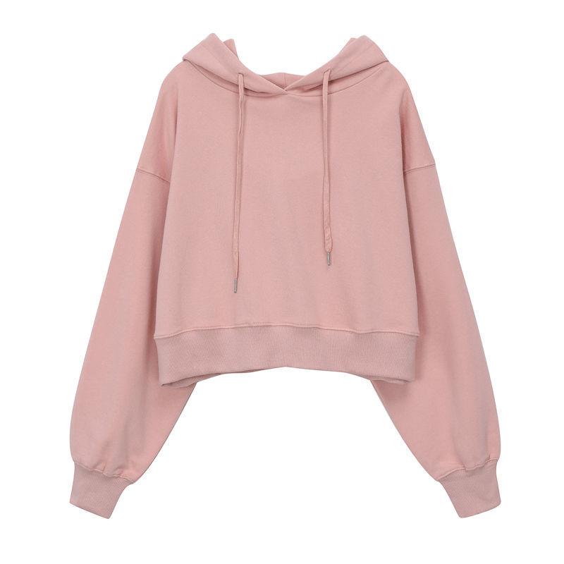 Sweatshirt Women's Short Loose Korean Style Spring and Autumn Hooded Pullover Top
