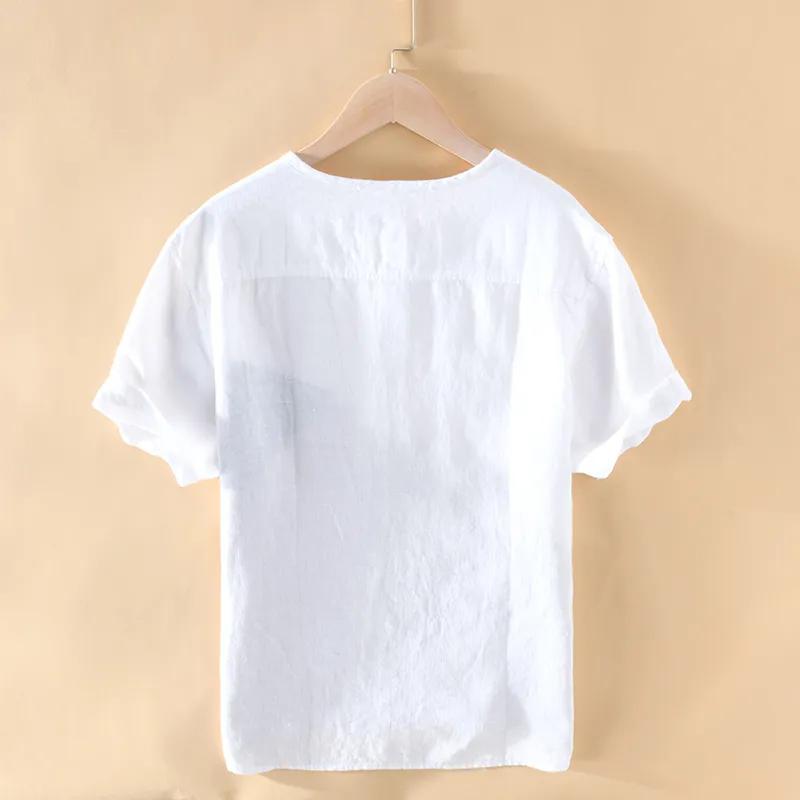 Fresh Round Neck Stitching Color Hit Short-sleeved Linen T-shirt Men's Summer Casual Large Size Loose Cotton and Linen Sweater