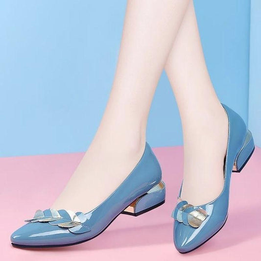Women's Non-slip Pointed Toe Shoes Low Heel Soft Sole Thick Heel Work Shoes Pu Leather Shoes Women