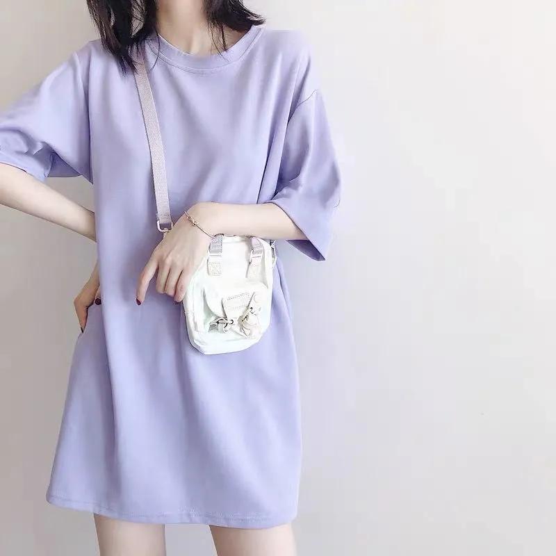 Nightdress Women's Summer Candy Color Short-sleeved Thin Home Clothes Simple Solid Color Student Summer Pajamas Outside Long Short-sleeved T-shirts