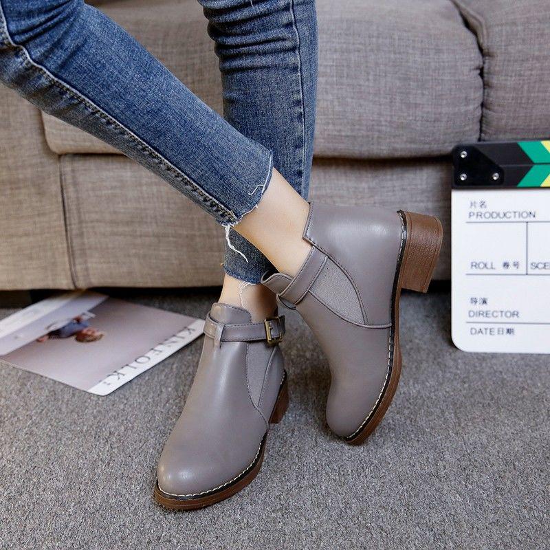 Women Ankle Martin Boots Autumn Female Casual Shoes Woman Flat Fashion Platform Round Toe Buckle
