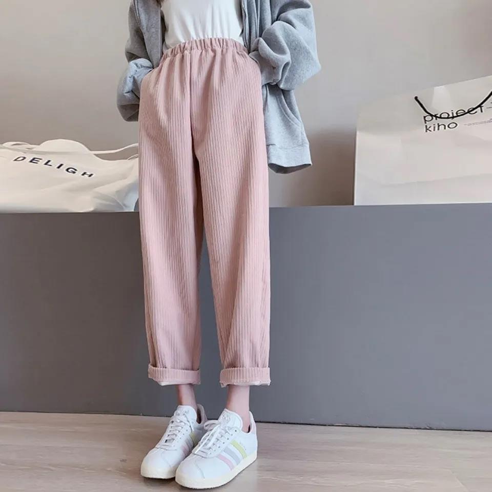 Corduroy Harem Pants Female Korean Students Nine-point Small Feet Carrot Pants Japanese Loose and Thin Casual Pants Women