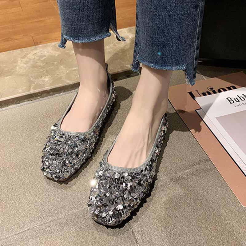 Plus Size 35-40 Summer Women Outdoor Flat Bohemian Beach Wear-resistant Non-slip Office Lady Sequins Shoes
