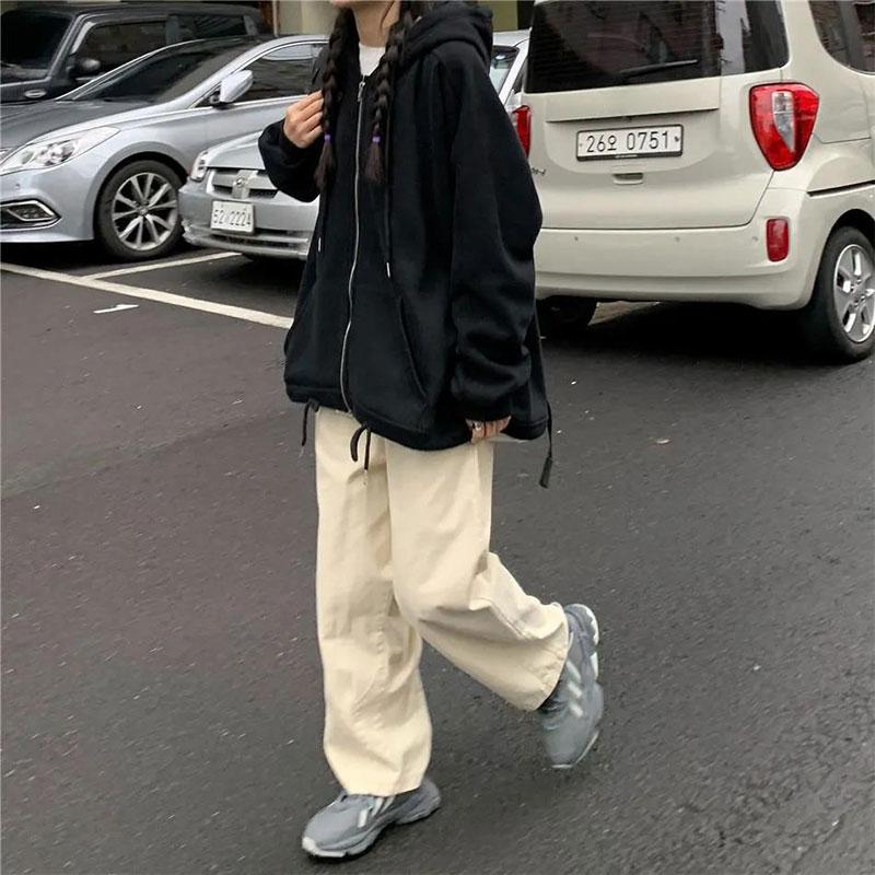 Women's Cardigan Sweater Autumn and Winter Korean Style Loose Plus Velvet Thick Zipper Hooded Coat Casual Sports Jacket
