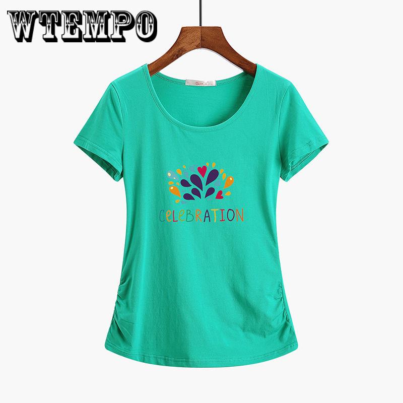 Women T-shirt  Letters Print Slogan tshirts Cotton Round Neck Short Sleeve Casual Plus Size Tops