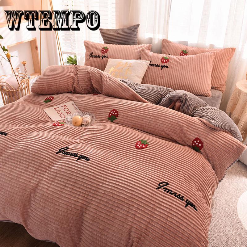 Fleece Duvet Cover Set Bed Cotton Linens Pillowcase 4pcs Pink Bedding Set Bedding Queen King
