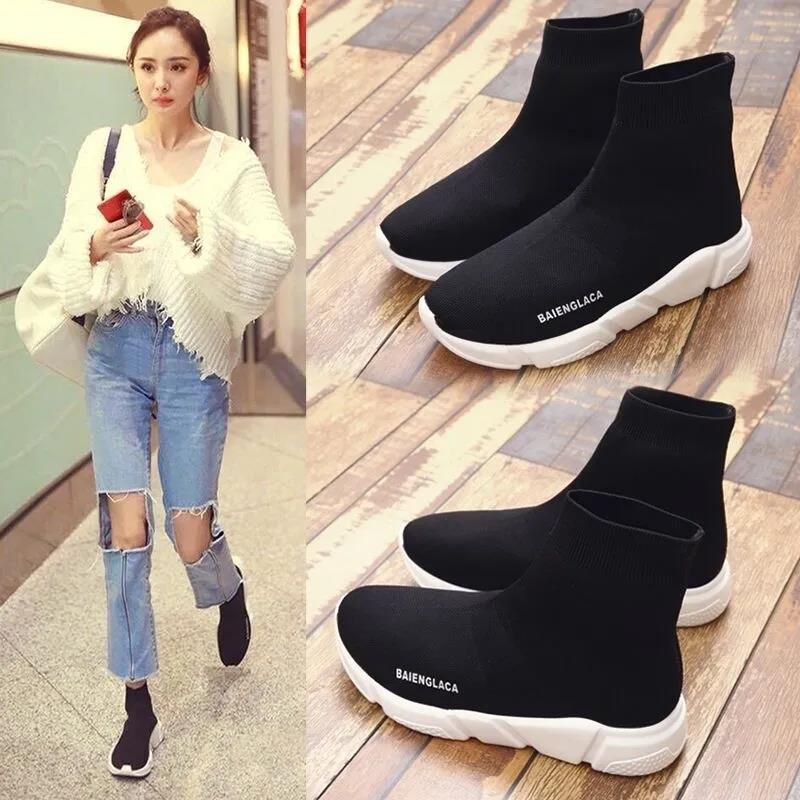 Spring Women's Socks and Shoes Casual High-top Breathable Flying Shoes Men's and Women's Stretch Knitted Sock Boots