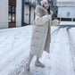 Winter Fluffy Big Fur Collar Hooded Down Jacket Women Mid-length Slim Over The Knee Thick Hooded Winter Warm Plus Fleece Jacket