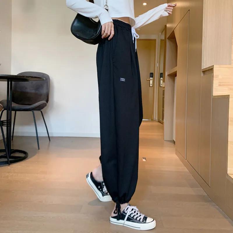 Spring High-waist Sports Casual Pants Female Korean Version Was Thin Loose Straight Trousers Tied Feet Student Guard Pants Trousers