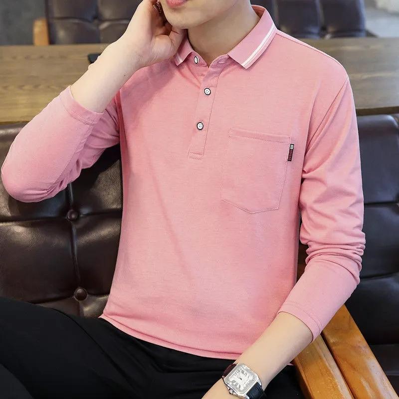Men's Long Sleeve T-Shirt Lapel Cotton POLO Shirt High Quality Casual Youth Solid Color Top Business Sports Shirt