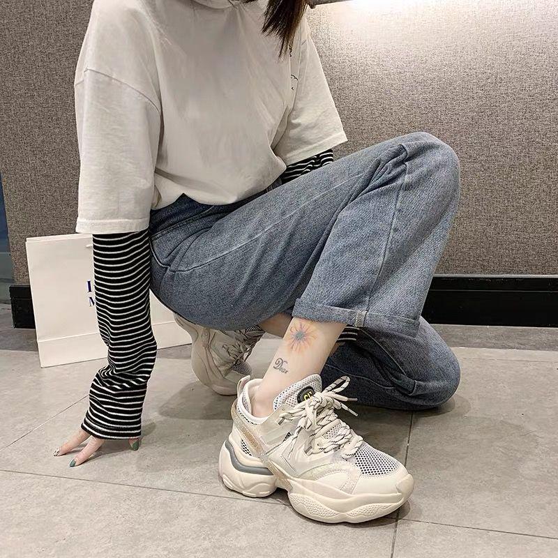 Women's Chunky Sneakers Women Platform Shoes Lace Up Breathable Air Vulcanize Shoes Women Female Trainers Dad Shoes