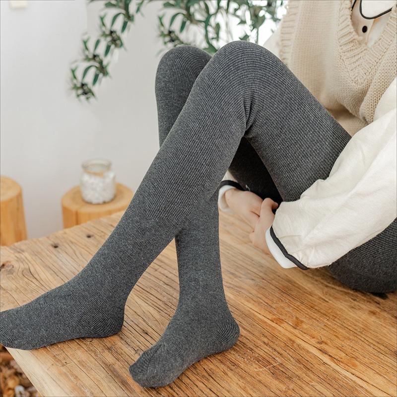 Warm and Velvet Padded Leggings Women's Outer Wear Was Thin Warm Pants Cotton Vertical Strips High Waist Step-on-the-foot Pantyhose