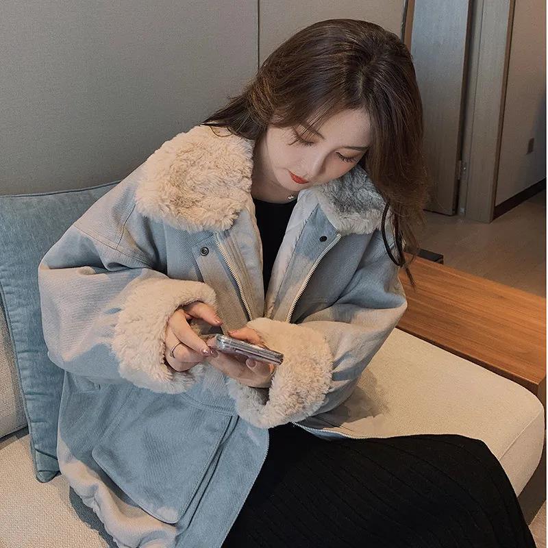 Winter Lamb Wool Coat Short Coat Korean Version Loose New Down Coat Oversize Women