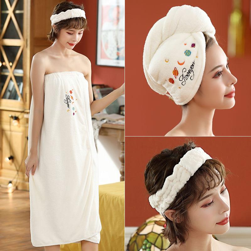 The Bath Towel Can Be Worn and Can Be Wrapped Around The Towel To Absorb Water and Does Not Shed Hair Cute Bath Skirt Dry Hair Cap and Headband