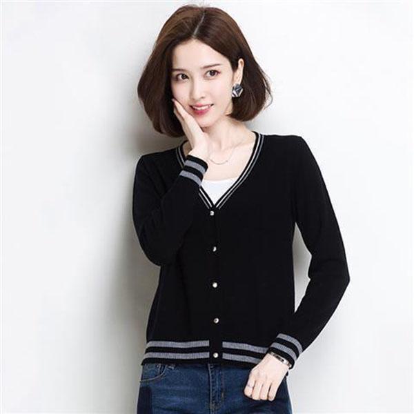 Spring and Autumn Short Cardigan Sweater Long Sleeve V-neck Top Fashion Knitted Women's Jacket