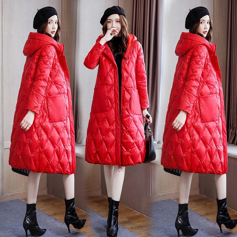 Women's Mid-length Fashion Trend Winter Over-the-knee Hooded Thick Slim-fit Padded Jacket