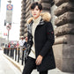 Extra Large Size Men's Cotton-padded Winter Warm Parka Coat Mid-length Thick Fur Collar Coat